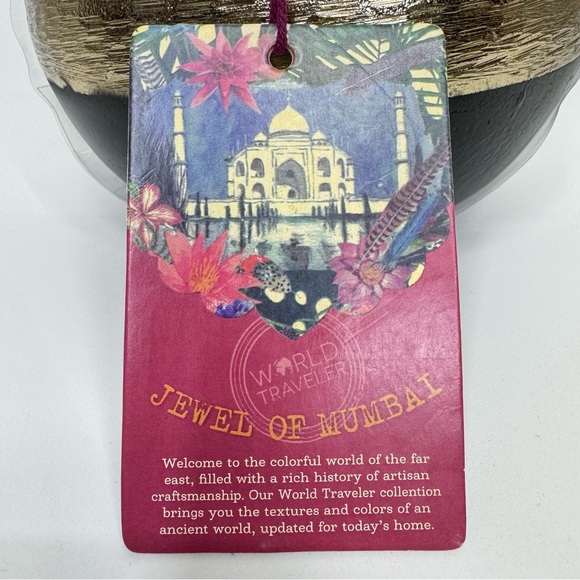 Jewel Of Mumbai World Traveler Collection Decorative Lidded Pot Gold & Black New - Picture 10 of 12